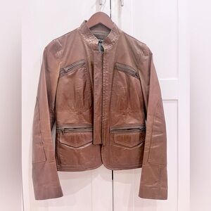 DKNY size 4 UK (US size 0) brown genuine Italian leather bomber jacket